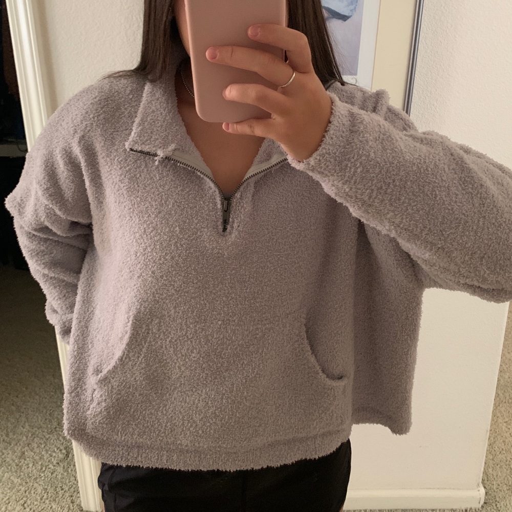 Fuzzy Grey Oversized Quarter Zip